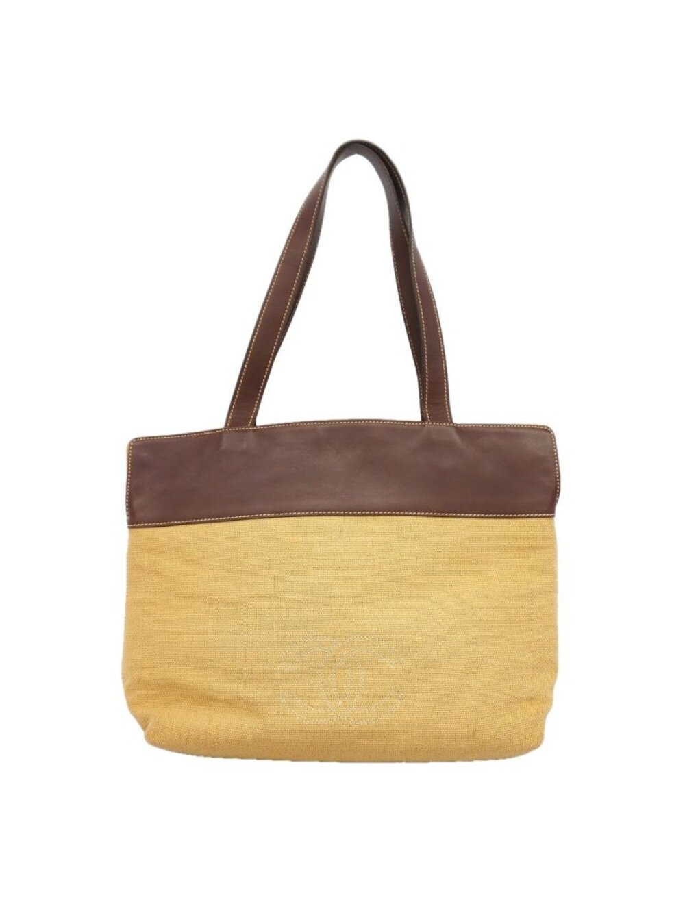 Chanel Tote Bag Canvas Beige Brown Gold
